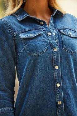 Indigo Blue Popper Front Denim Shift Dress 12 Indigo Blue Popper Front Denim Shift Dress -Classic Fashion Clothing Store web 83 s22dd013be 122