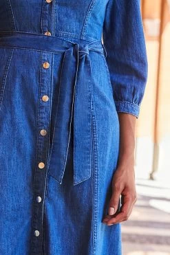 Mid Blue Popper Front Belted Denim Midi Dress 11 Mid Blue Popper Front Belted Denim Midi Dress -Classic Fashion Clothing Store web 97 a22dd001be0010 042 rt