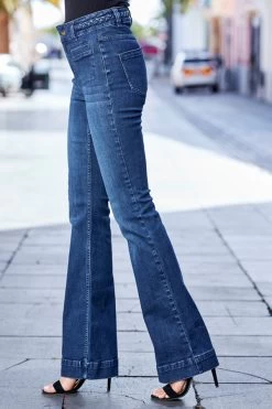 Indigo Blue Braid-Detail Kick Flare Jeans -Classic Fashion Clothing Store web rt 12 s23tw063cr0001 s23bd014io003w 394